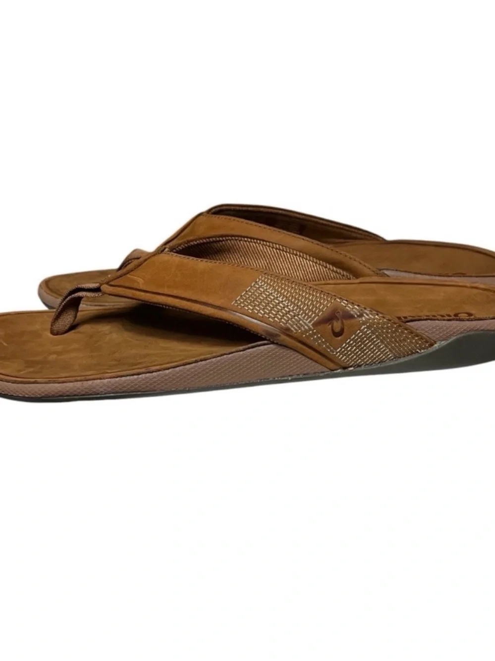 Like New! OluKai Tuahine Sandals Waterproof Leather Flip Flops Brown Mens 12